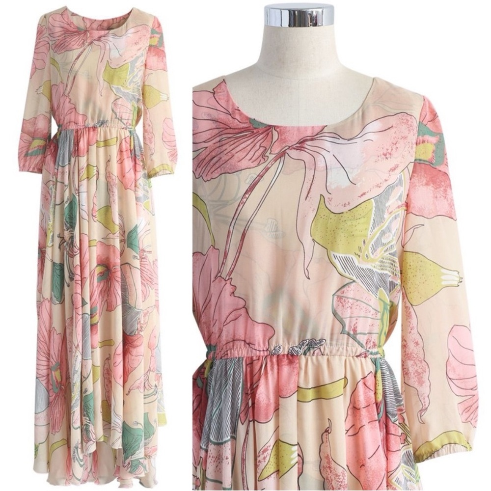 Chicwish Spring Scenery Pink Floral Print Women's Dress - Picture 1 of 13